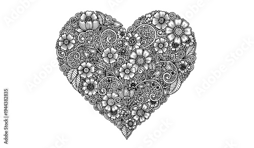Photos Vintage Heart Floral Doodle – Elegant Ornamental Vector for Cards and Logos