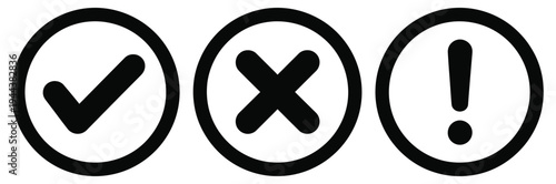 Check Mark X Mark Exclamation Point Flat Vector Illustration