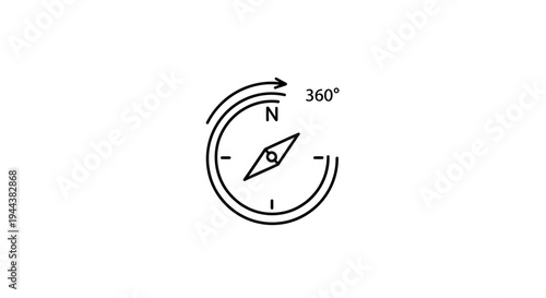 Compass 360 Degree Rotation Icon, Navigation, Direction, Orientation, Search, Travel Concept