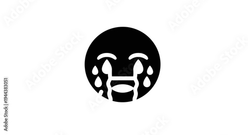 Crying Face Icon Black and White, Sadness Emotion, Tears Falling