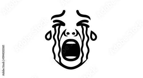 Crying Face Icon, Emotional Distress, Sadness, Grief, Despair, Tears