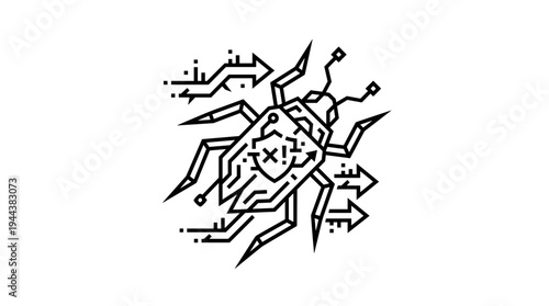 Abstract bug illustration with digital elements and lines  