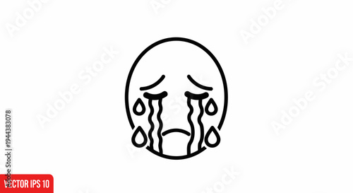Crying Face Icon Vector Illustration - Sadness and Emotion Symbol