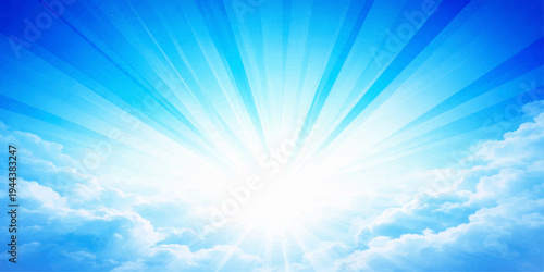 Bright sunny blue sky with sun and clouds