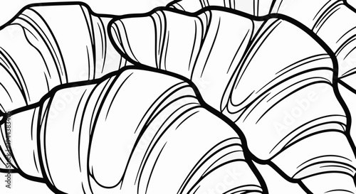 Close-up black and white line drawing of layered croissants