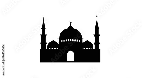 Islamic Mosque Silhouette with Minarets and Dome 1.