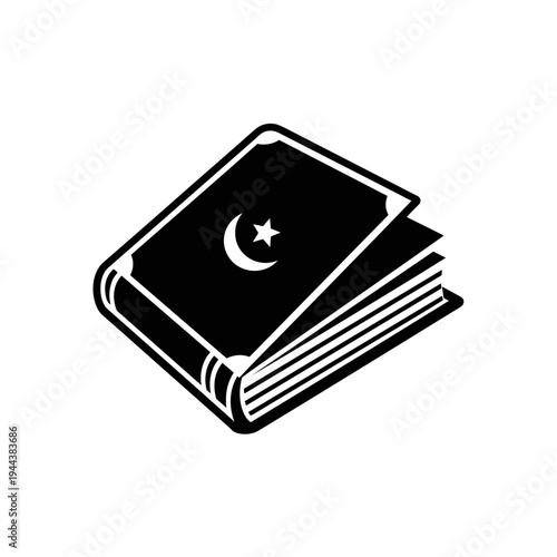 Islamic Quran Book with Crescent Moon Symbol.