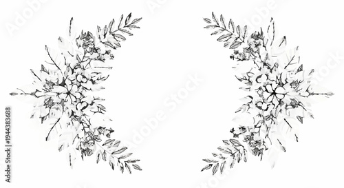 Delicate ink-style floral sprigs curve inward from the sides on white