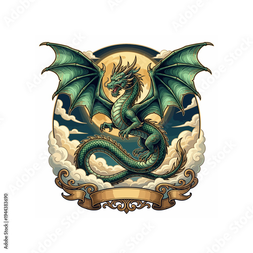 Drago alato e luna personalizzabile, tatuaggio. Generative AI 