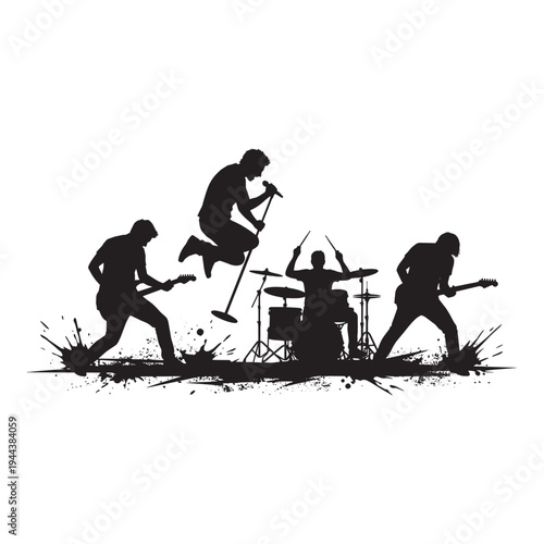 Rock Band Silhouette Live Concert Grunge Performance Vector