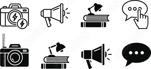 Editable outline icons collection for communication and media concepts