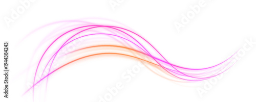 Glowing pink and orange ribbons flow on a transparent PNG. Particle effects highlight dynamic energy and futuristic motion. Perfect for digital art.
