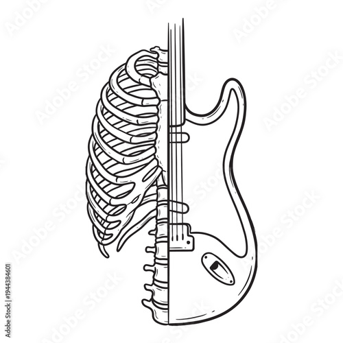 Half Electric Guitar Half Skeleton Ribcage Anatomy Concept Vector