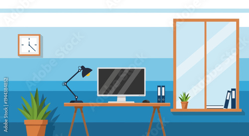 Minimalist Home Office Workspace with Computer Screen and Desk Accessories