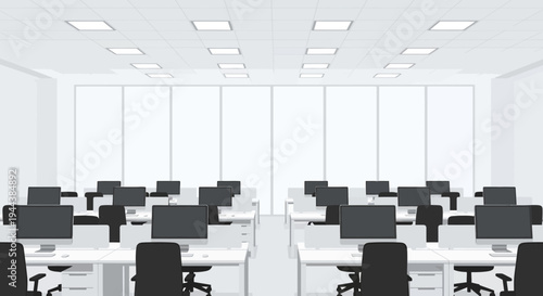 Minimalist Open-Plan Office Interior with Modern Workstations