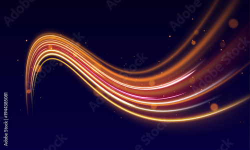 Bright neon orange arcs twist and shine on a dark PNG background. Particle trails enhance motion and futuristic energy. Perfect for abstract or tech designs.
