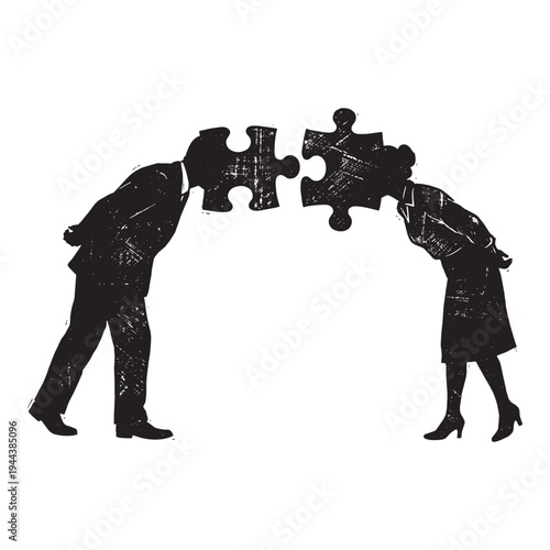 Man and Woman Interlocking Puzzle Piece Heads Relationship Vector