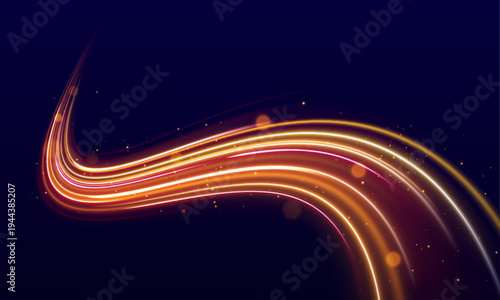 Glittering gold spiral lines rotate on a dark PNG. Particle trails enhance dynamic motion, glowing energy, and magical effects. Perfect for abstract and futuristic designs.