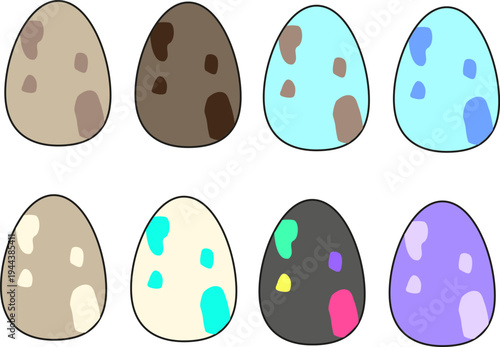 Vibrant set of decorated eggs featuring playful spots and bright colors. Versatile clipart elements for DIY crafts, printables, or digital Easter celebrations.
