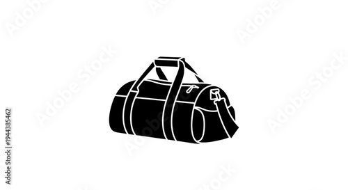 Black duffel bag with white outline, gym bag, sports bag, travel bag, isolated on white background