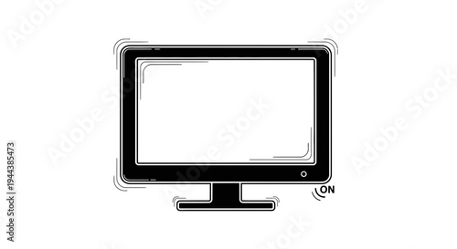 Black flat screen computer monitor with ON indicator light, isolated on white background