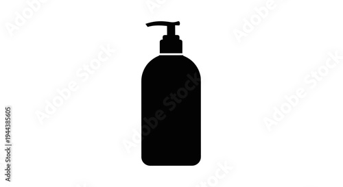 Black Pump Bottle Silhouette Icon, Liquid Dispenser Symbol, Isolated on White Background