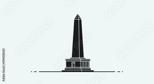 Black Silhouette of a Tall Obelisk Monument on a Light Blue Background