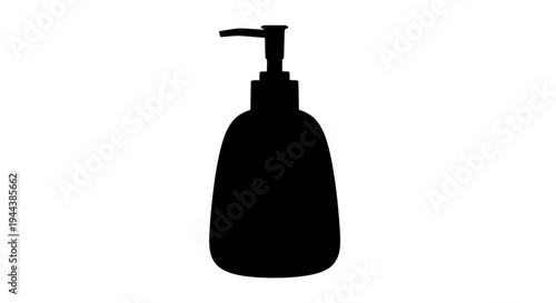 Black silhouette of a liquid soap dispenser with a pump, isolated on white background.