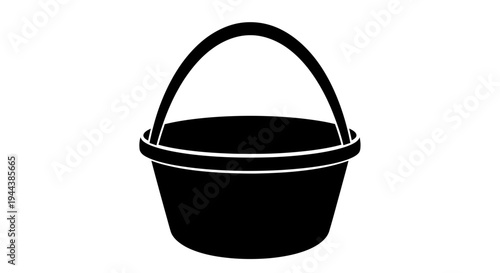 Black Silhouette of a Simple Bucket with Handle on White Background