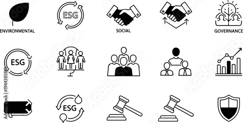 Collection of icons representing environmental, social, and governance principles