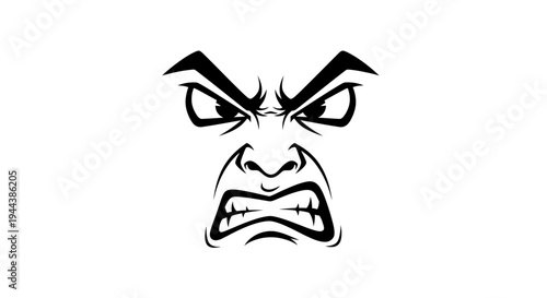 Angry Face Vector Illustration - Aggressive Expression, Rage, Fury, Grumpy Mood