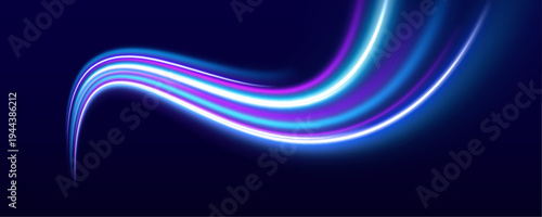 Blue laser streaks cut through a dark technological background, forming a clean high-speed motion effect. Subtle particles enhance the sense of digital movement.