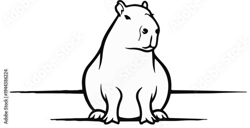 Cute cartoon of a capybara sitting and looking to the side