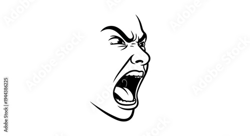 Angry Man Screaming Profile View - Aggressive Emotion, Outburst, Rage