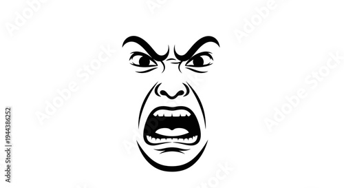 Angry Face Illustration, Screaming Mouth, Intense Eyes, Rage and Frustration