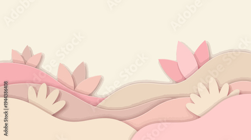 Soft pink and beige abstract floral design with layered paper cutouts