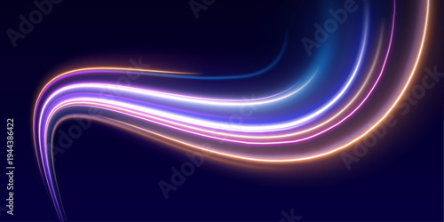 Abstract glowing lines twist together like streams of electricity in a futuristic network. The colorful neon light creates a modern technology mood.