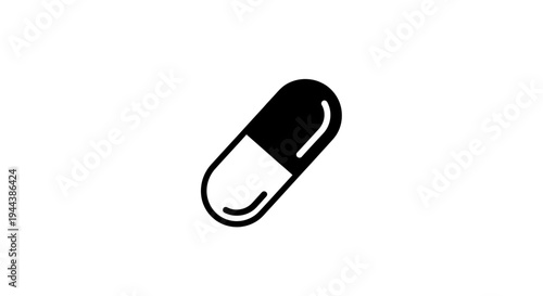 Black and white capsule pill icon, medical symbol, healthcare concept
