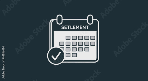 Calendar icon with the word "SETTLEMENT" and a checkmark indicating completion