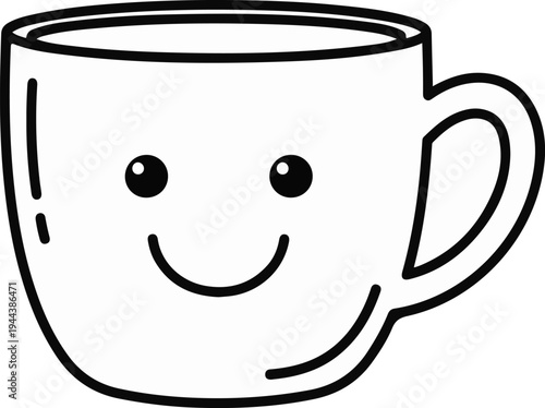 Cheerful cartoon-style cup with simple eyes and a smiling mouth