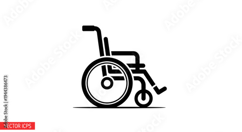 Black and white icon of a wheelchair, symbol of accessibility and mobility aid