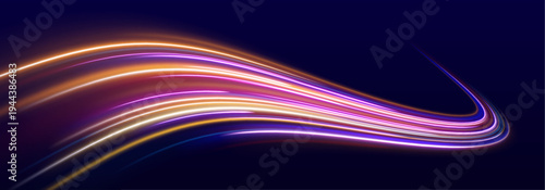 Bright neon particles scatter along a glowing path like sparks from digital energy. The effect looks dynamic and modern.