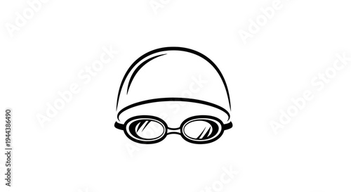 Black and White Icon of Swimming Goggles and Cap, Sport and Recreation Symbol