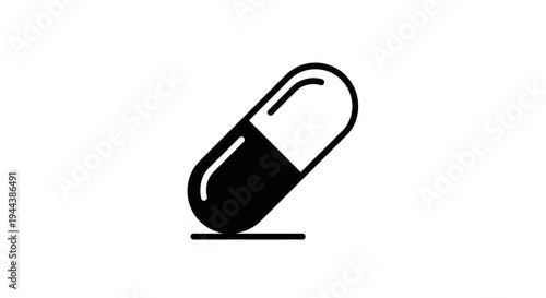 Black and White Icon of a Pill Capsule on a White Background