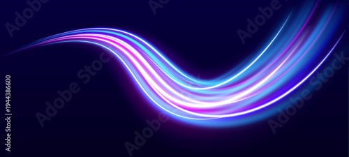 Vibrant light trails curve upward like streams of digital energy rising into the sky. Sparkling particles enhance the motion effect.