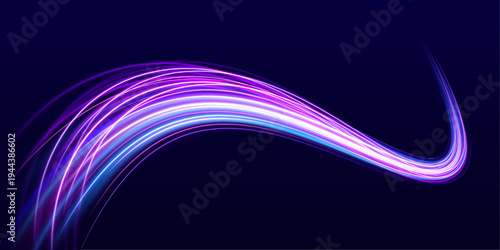 Neon streaks cross each other in a glowing futuristic pattern. The composition suggests fast communication and technology networks.