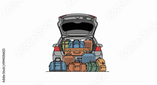 Car trunk overflowing with luggage, ready for a trip