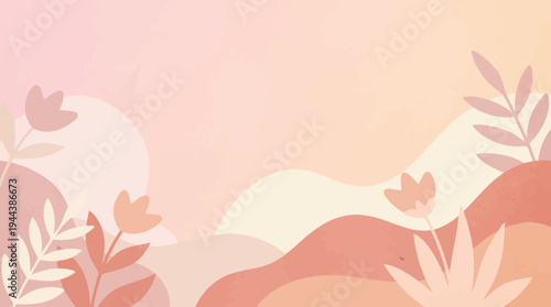 Soft peach and pink abstract landscape with floral elements
