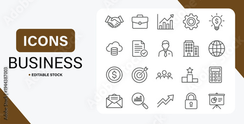 Business set and finance line icons. Money, bank, contact and infographic web icon collection. Vector illustration.