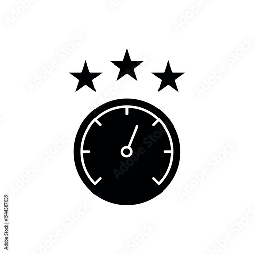 icon a reputation score with speedometer and three stars, isolated against a clean background.